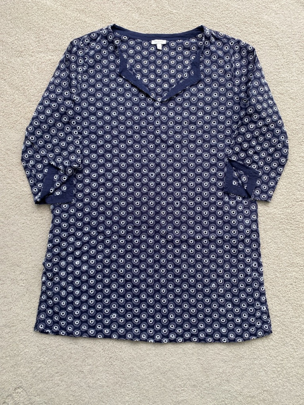 Talbots Navy Blue & white cotton embroidered swim cover up in medium